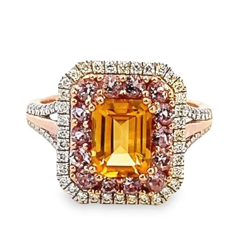 Exquisite Rose Gold Citrine, Sapphire & Diamond Cluster Ring