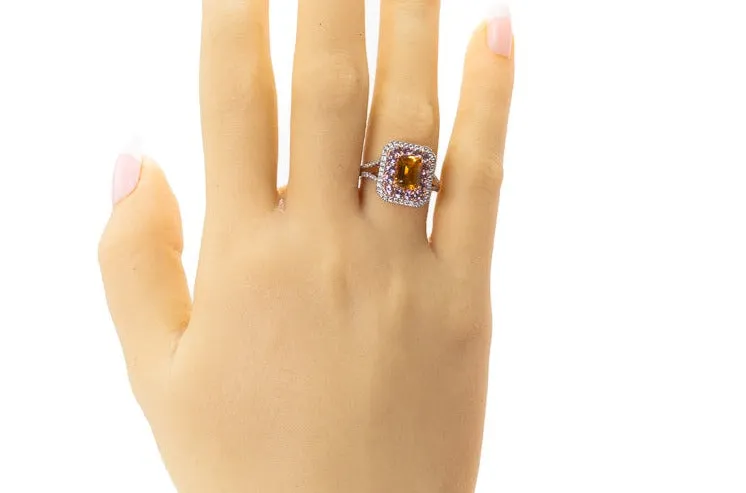 Exquisite Rose Gold Citrine, Sapphire & Diamond Cluster Ring