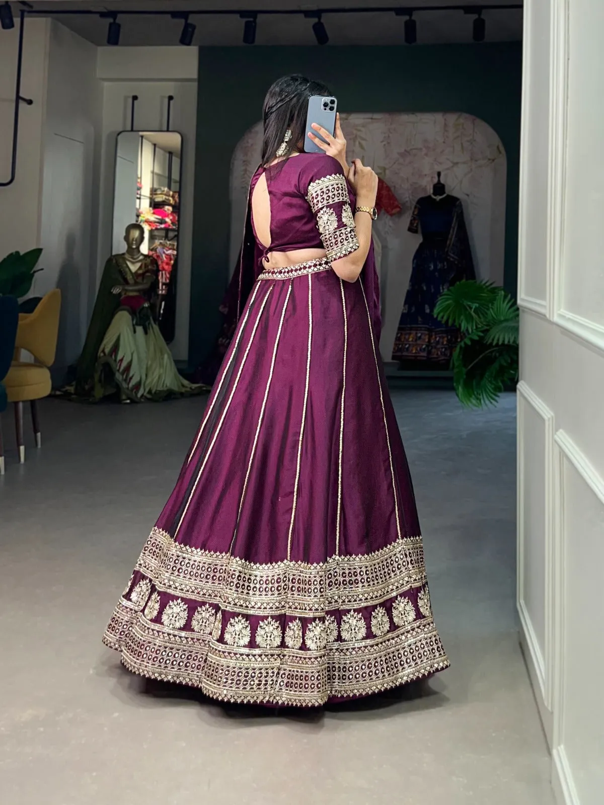 Exquisite Wine Rangoli Silk Sequin Embroidered Lehenga Choli