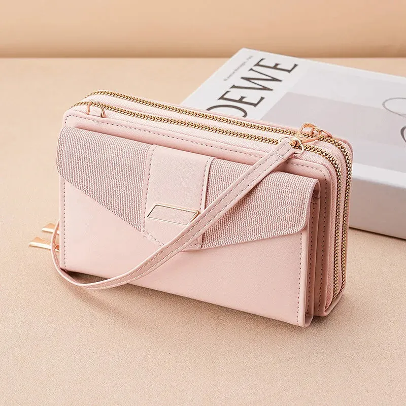 Fashion Women Luxury Leather Single Shoulder Large Capacity Crossbody Mobile Phone Purse