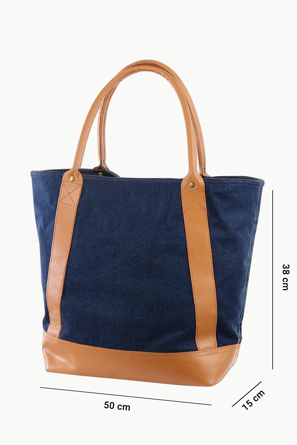 Faux Leather Detail Denim Tote Bag