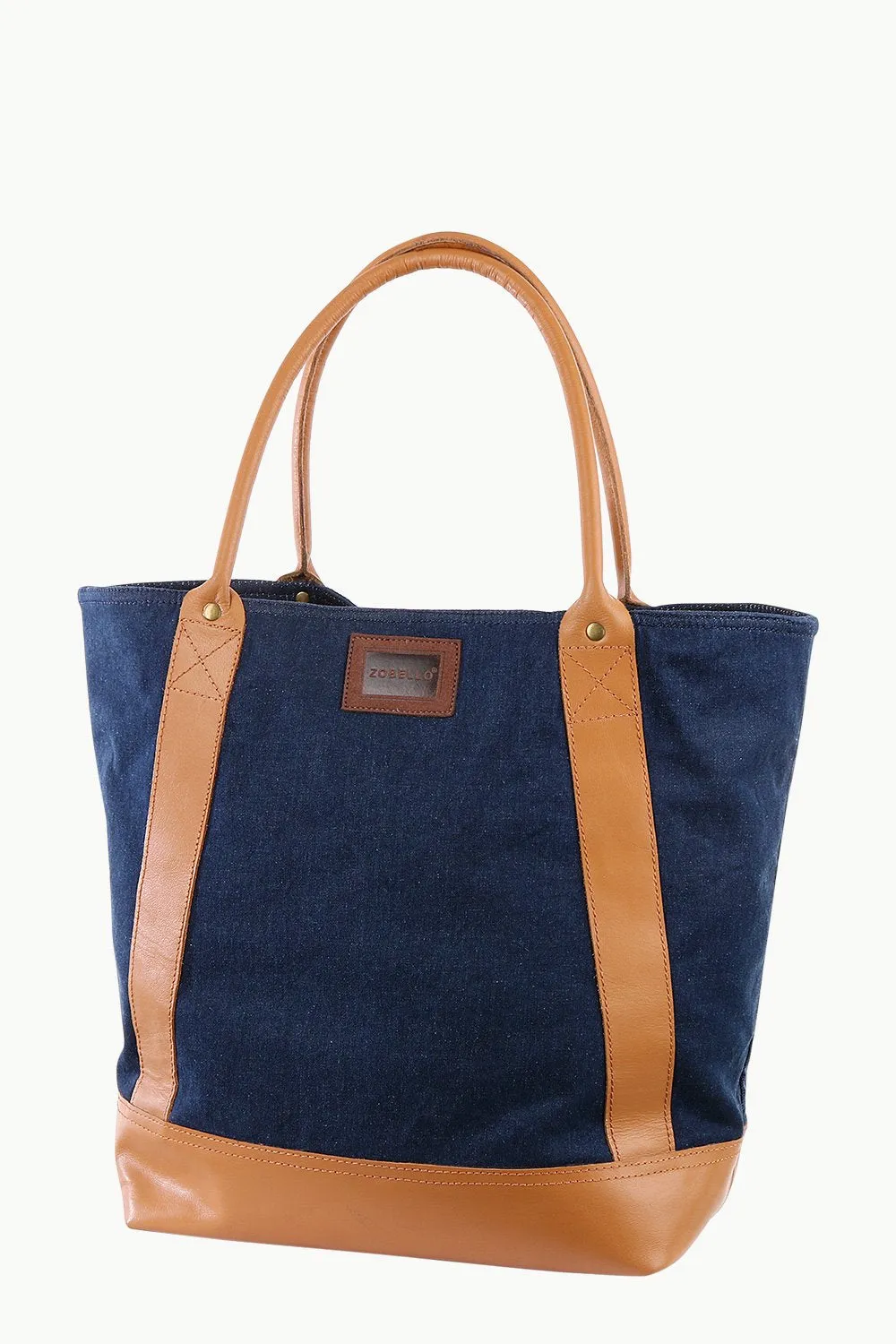 Faux Leather Detail Denim Tote Bag