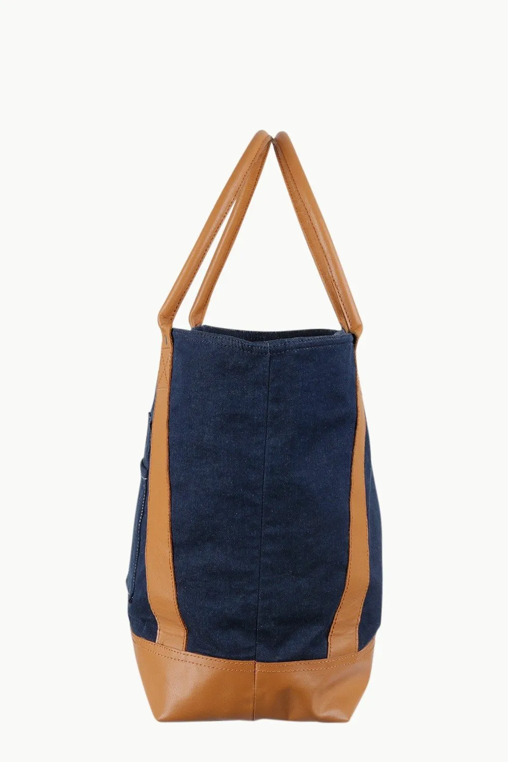 Faux Leather Detail Denim Tote Bag