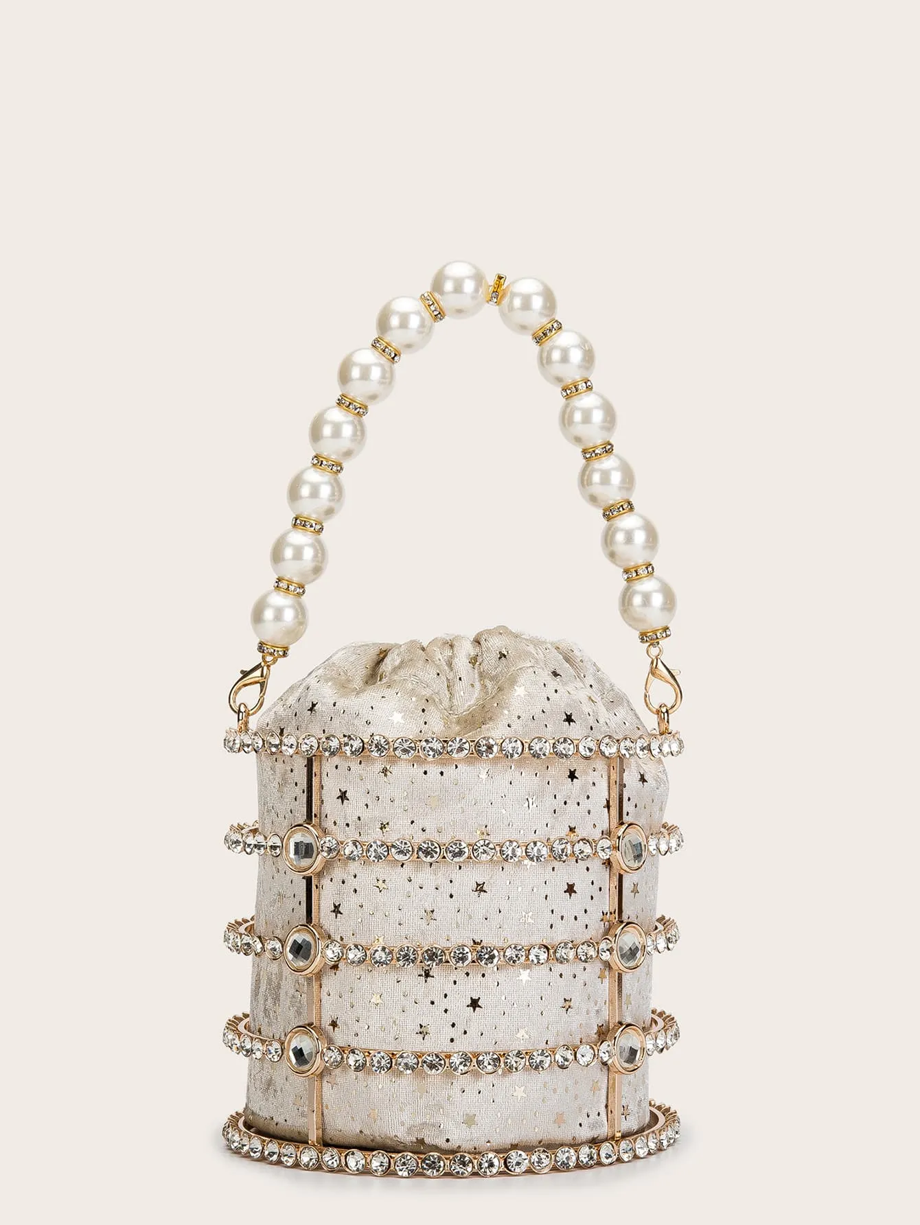 Faux Pearl & Rhinestone Decor Bucket Bag