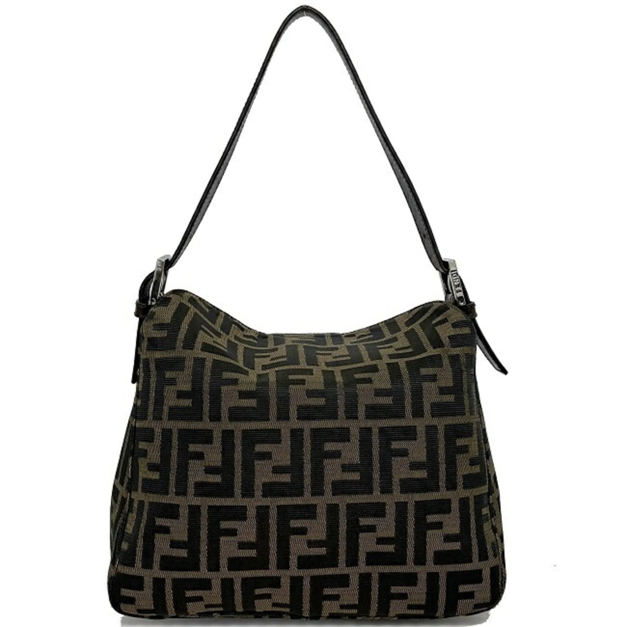 Fendi Handbag Mamma Bag Brown Khaki Silver Zucca Canvas Leather FENDI Bucket Flap FF Mini Ladies