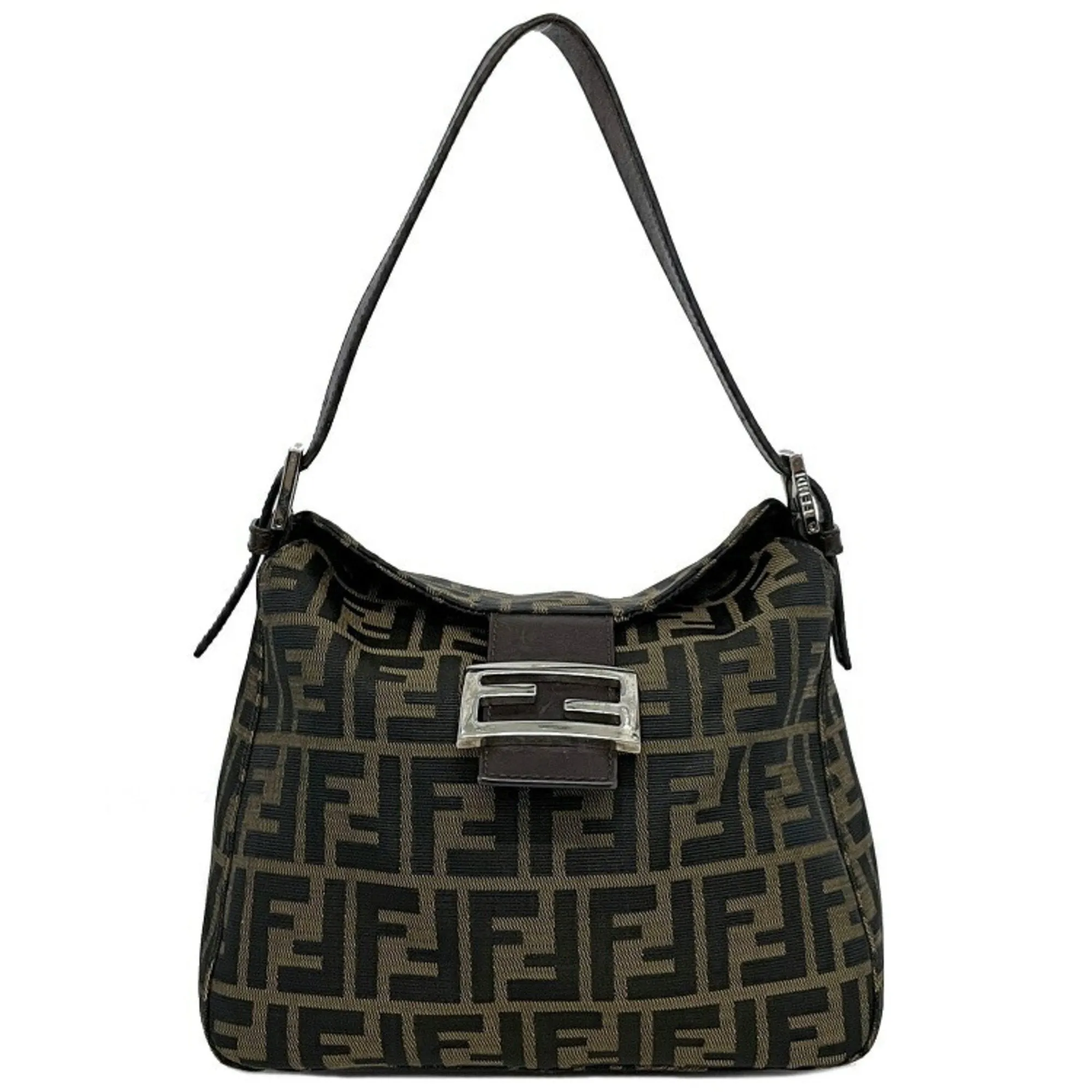 Fendi Handbag Mamma Bag Brown Khaki Silver Zucca Canvas Leather FENDI Bucket Flap FF Mini Ladies