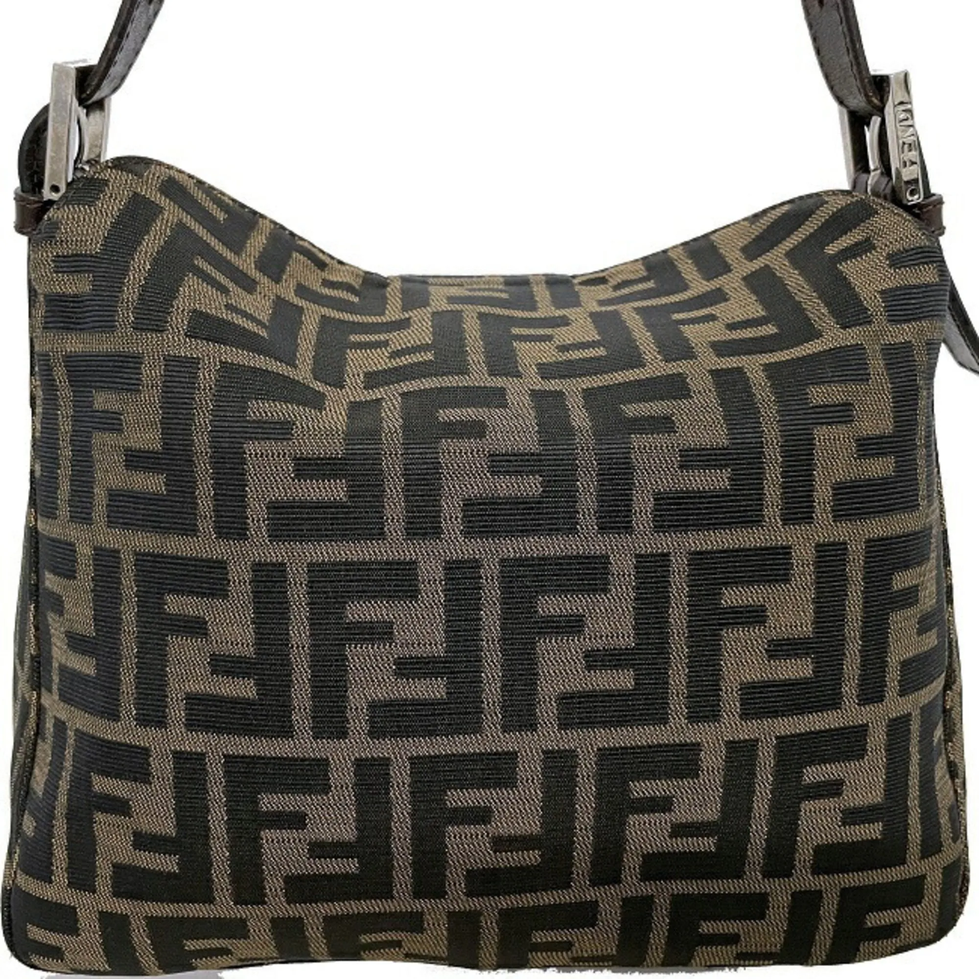 Fendi Handbag Mamma Bag Brown Khaki Silver Zucca Canvas Leather FENDI Bucket Flap FF Mini Ladies