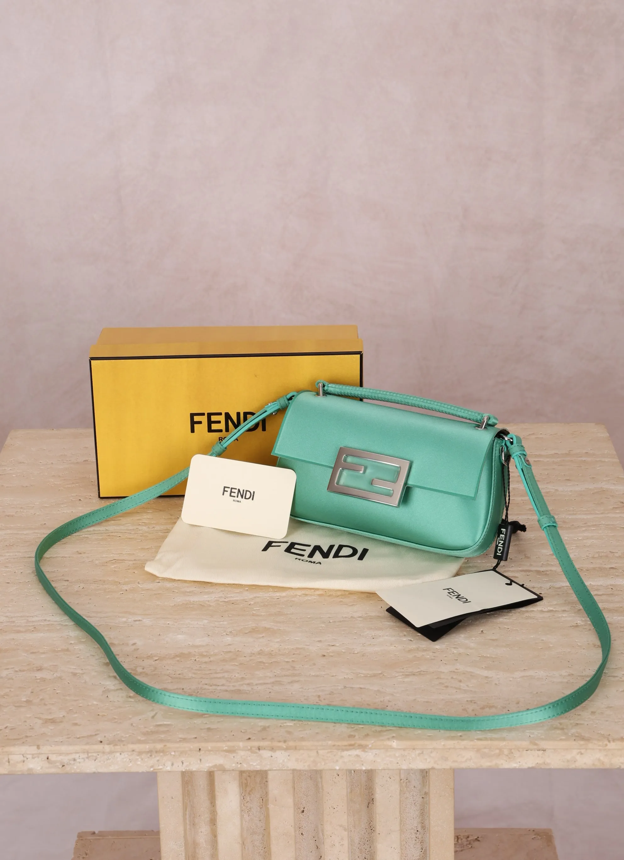 Fendi Satin Mint Mini Baguette