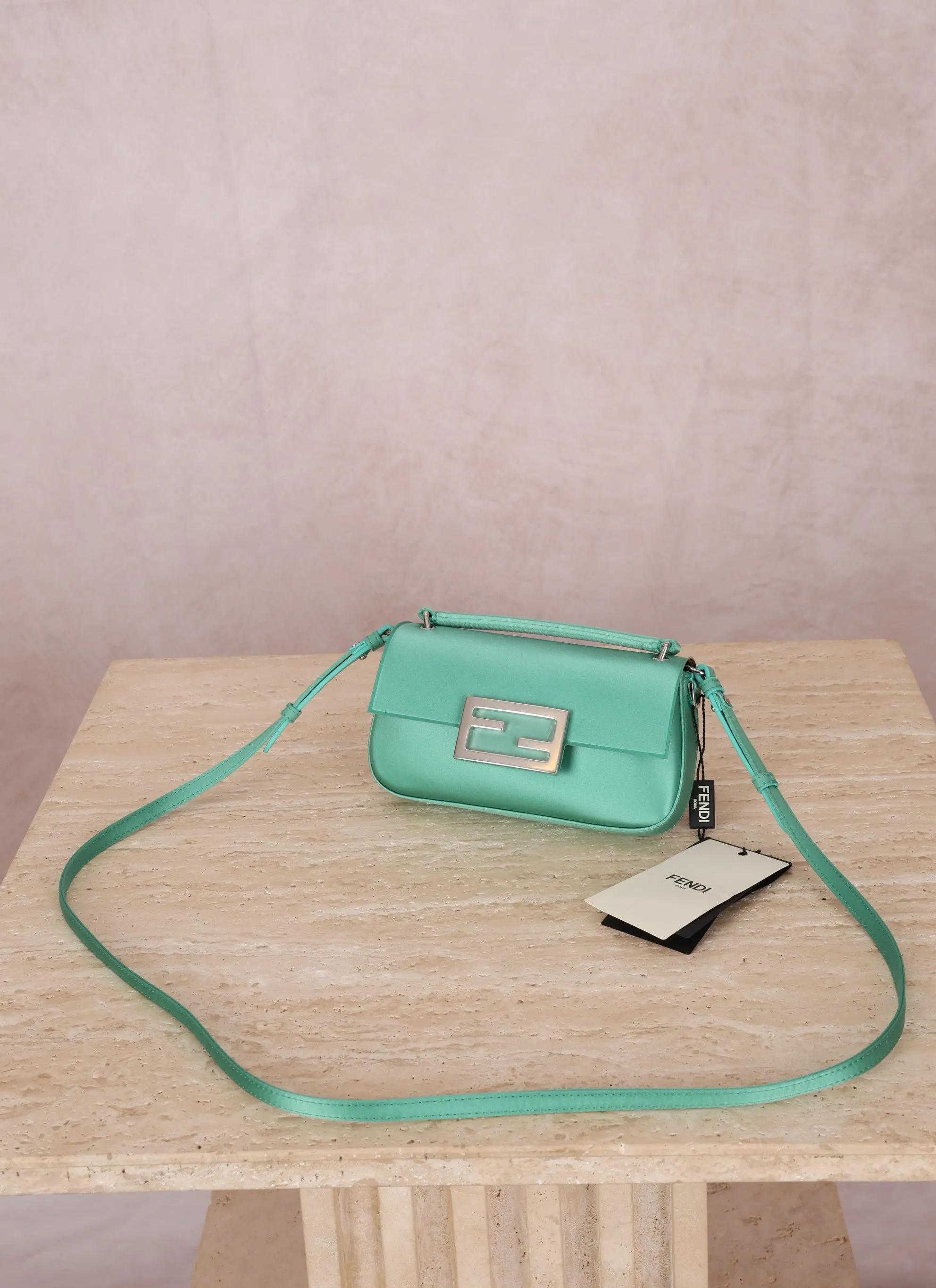 Fendi Satin Mint Mini Baguette