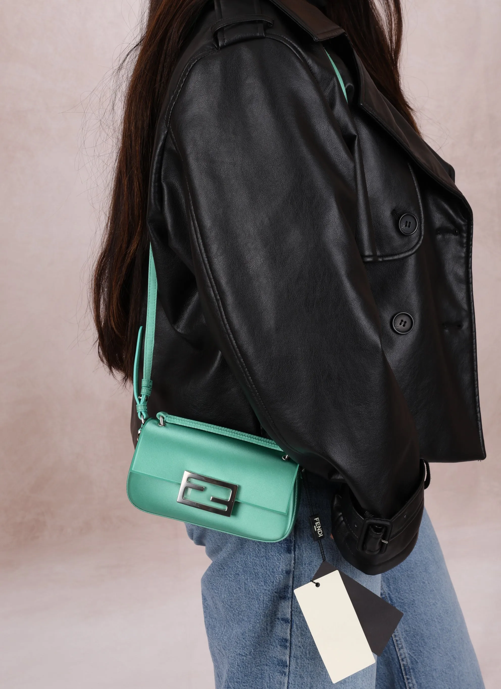 Fendi Satin Mint Mini Baguette