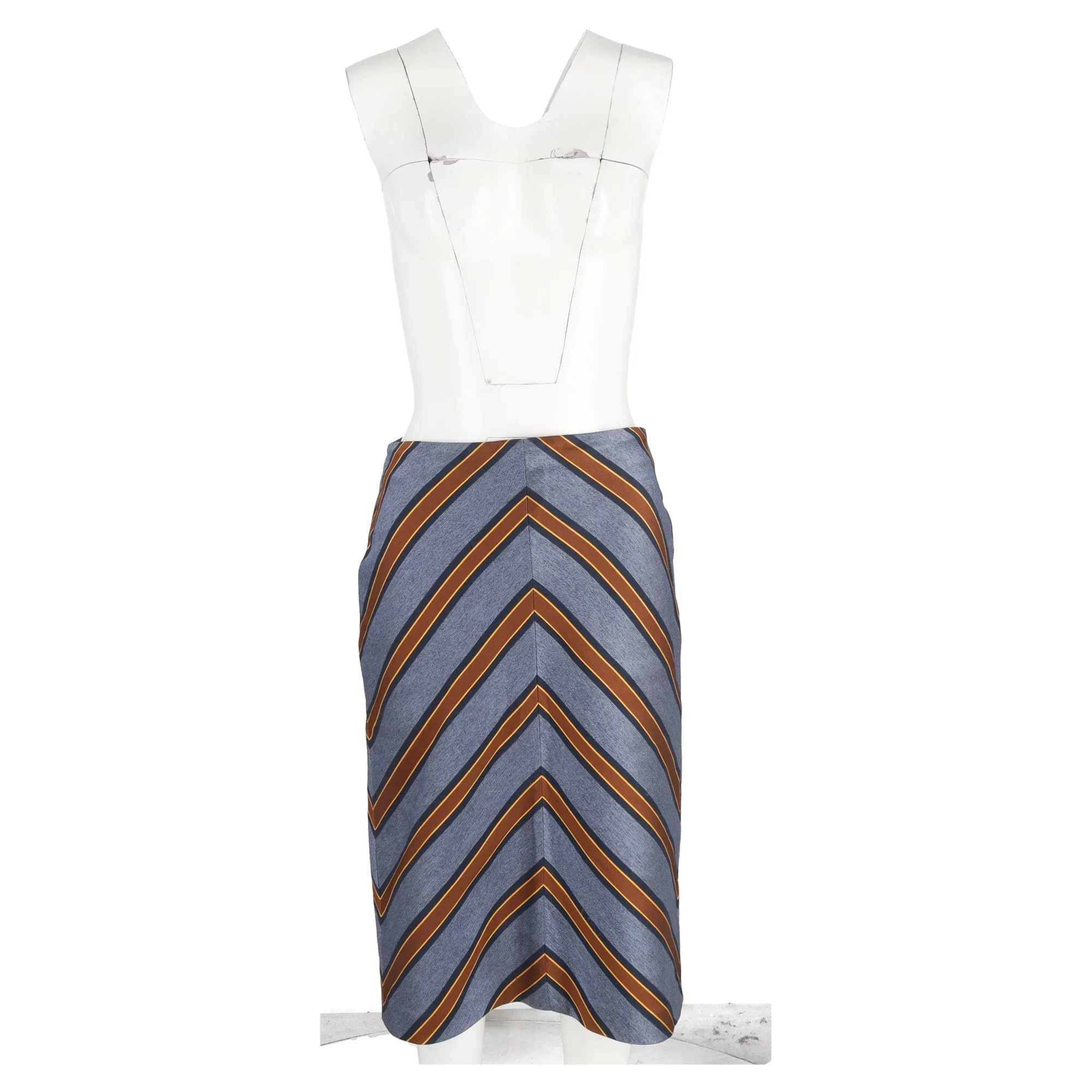 Fendi Striped Midi Skirt Blue Polyester