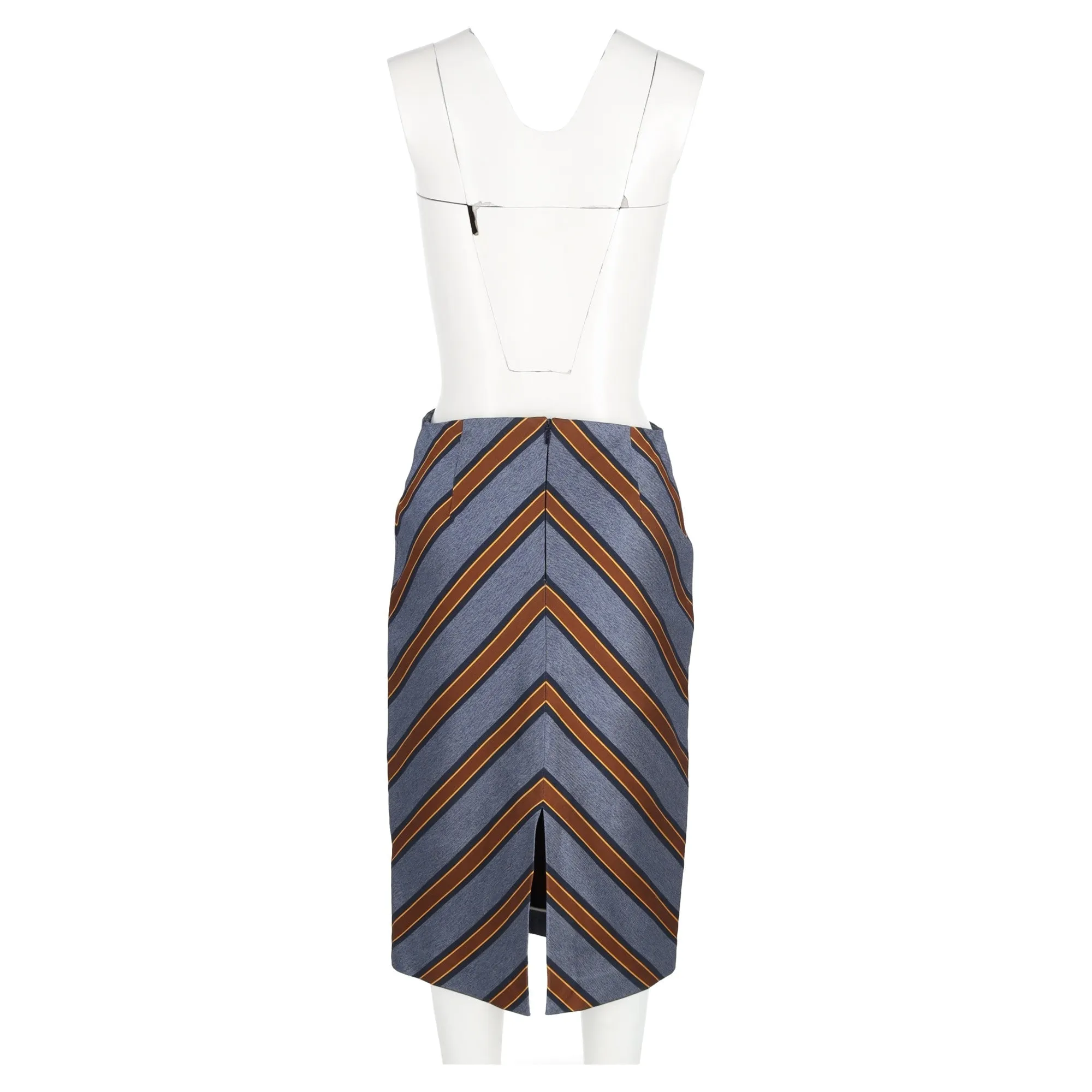 Fendi Striped Midi Skirt Blue Polyester