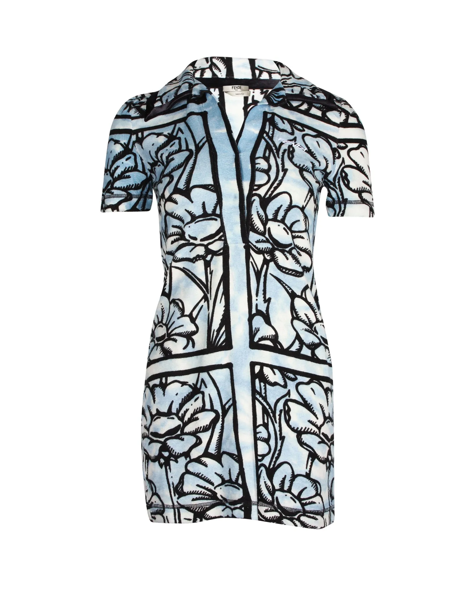 Fendi x Joshua Vides Edition Terrycloth Short Dress in Blue Print Cotton