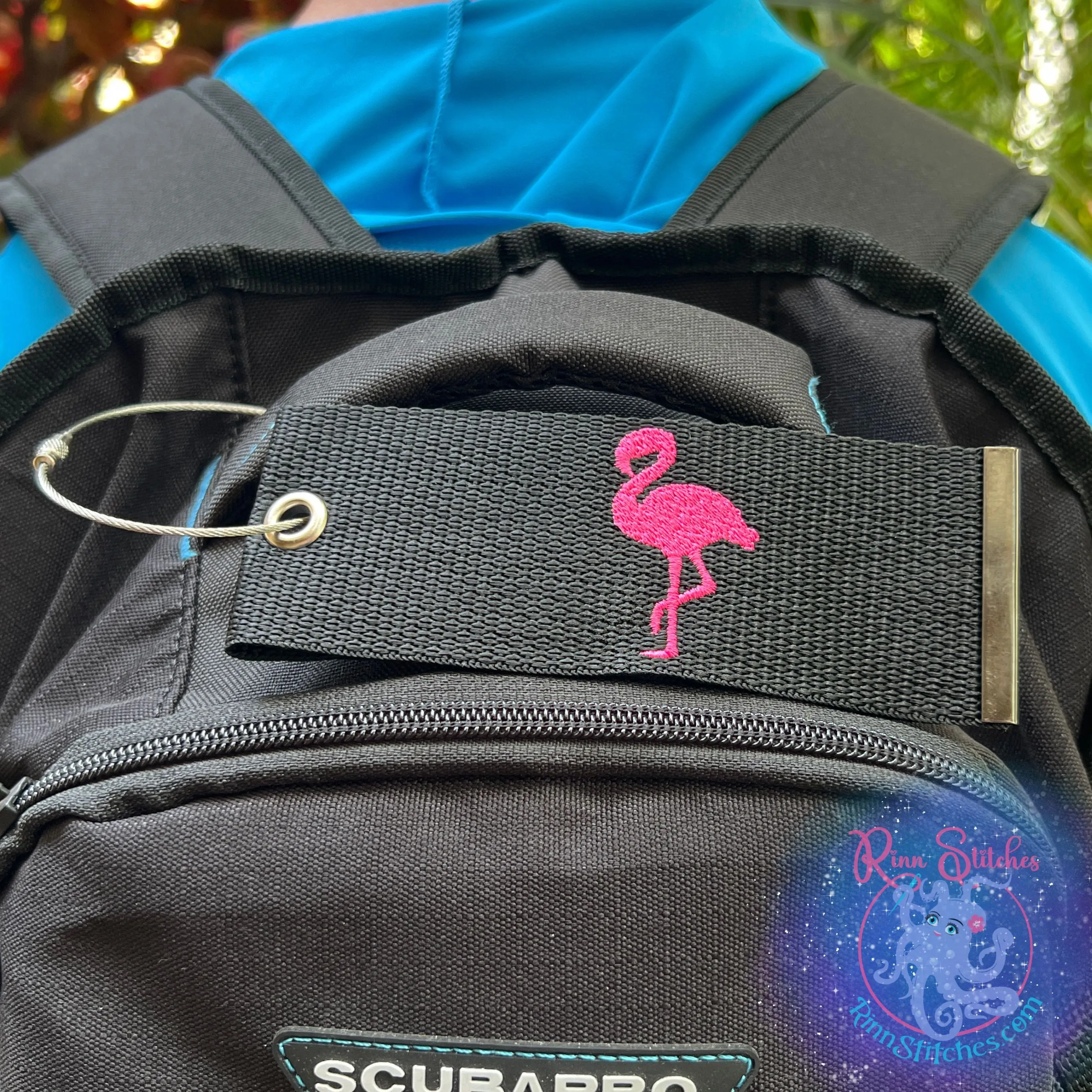 Flamingo Luggage Tag, Personalized Embroidered Bag Tag