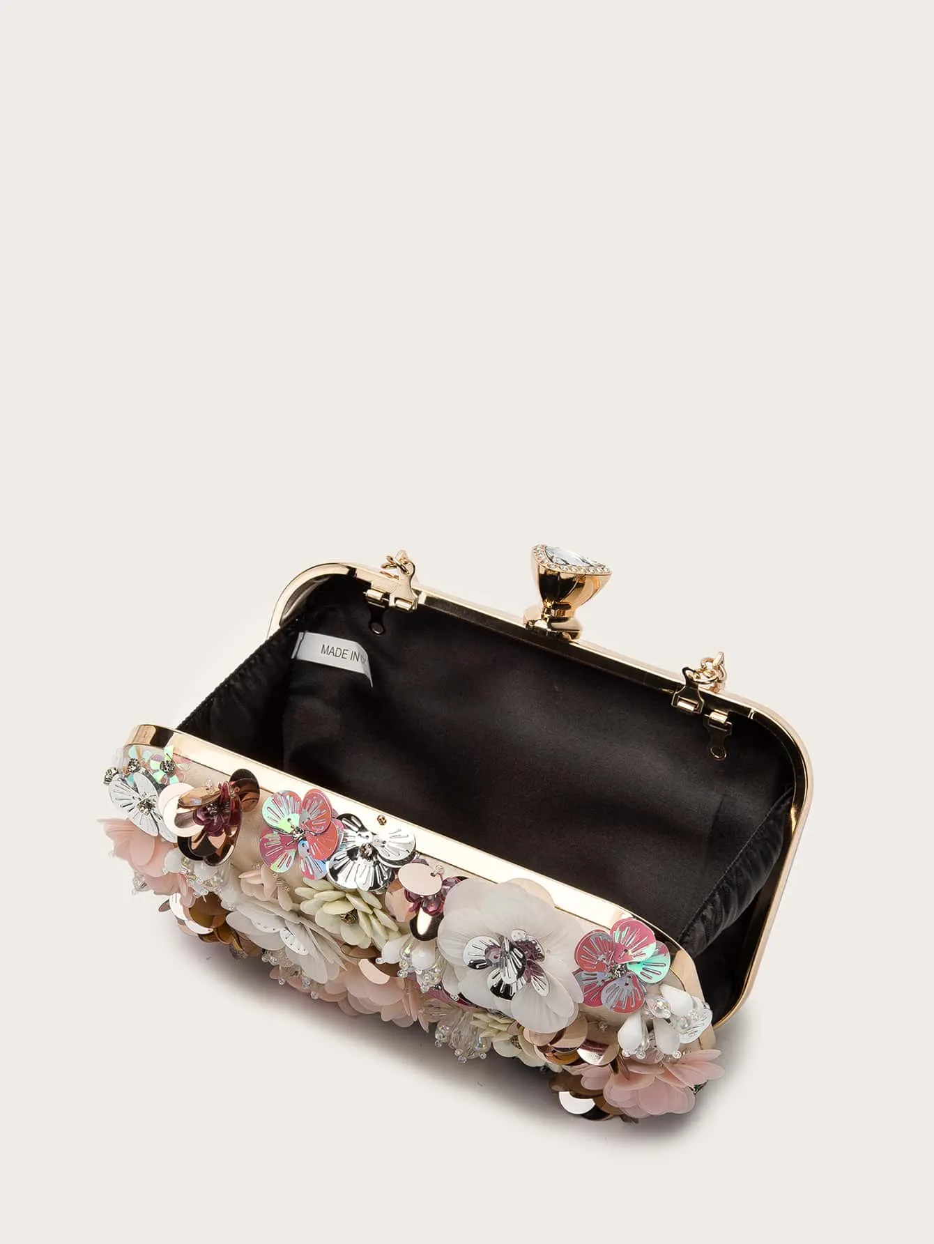 Floral Appliques Chain Clutch Bag