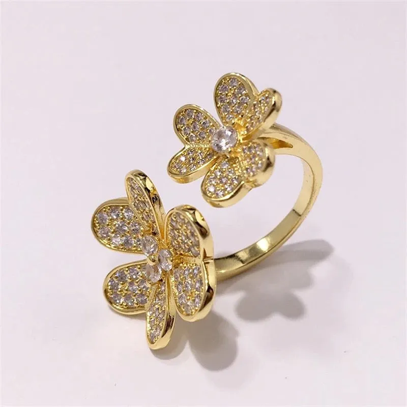 Flower Rings for Women Exquisite Adjustable Finger Rings - S4520109