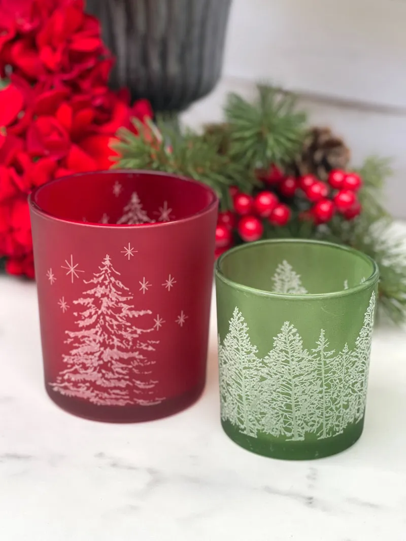 Frosted Forest Glow Candle Holder - Red