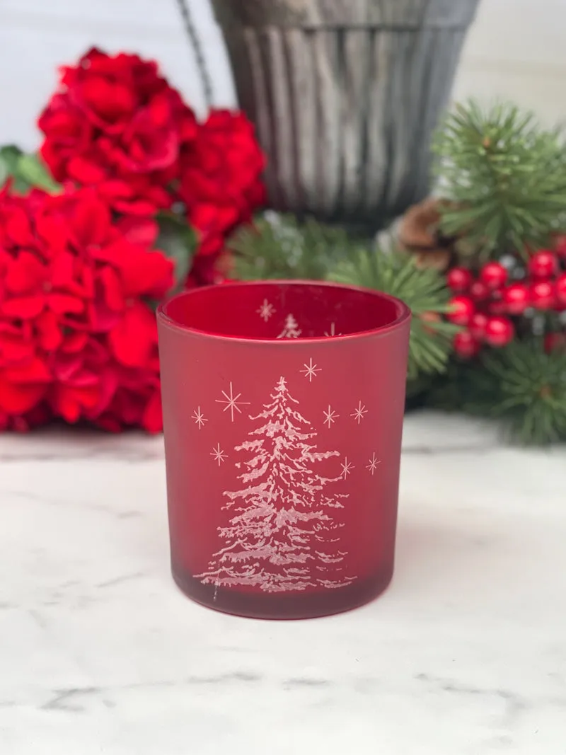 Frosted Forest Glow Candle Holder - Red