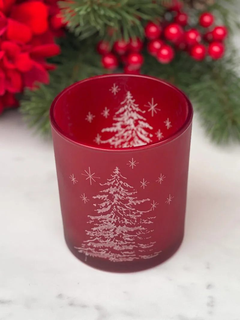 Frosted Forest Glow Candle Holder - Red