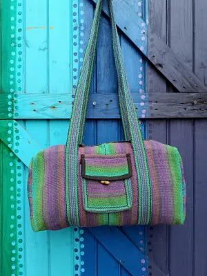 Funky Hippie Hand Loomed Nepalese Cotton Travel Bag (Duffle/Tog Bag) - Green, Purple, and Blue - MEDIUM