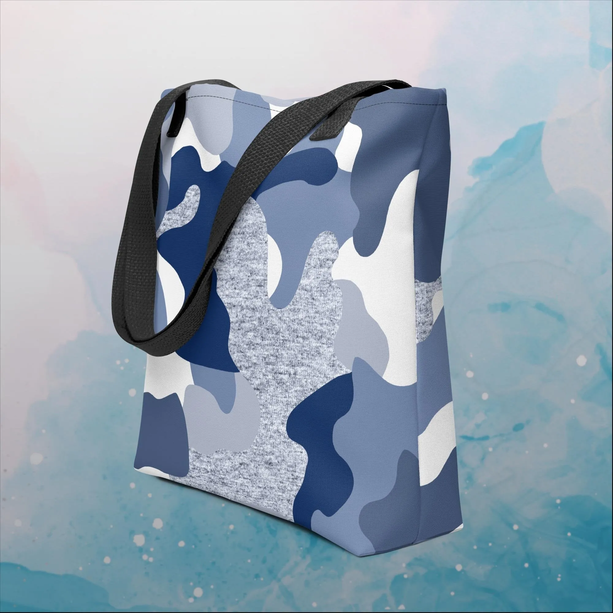 Giant Blue Camo Print 15 inch Tote Bag