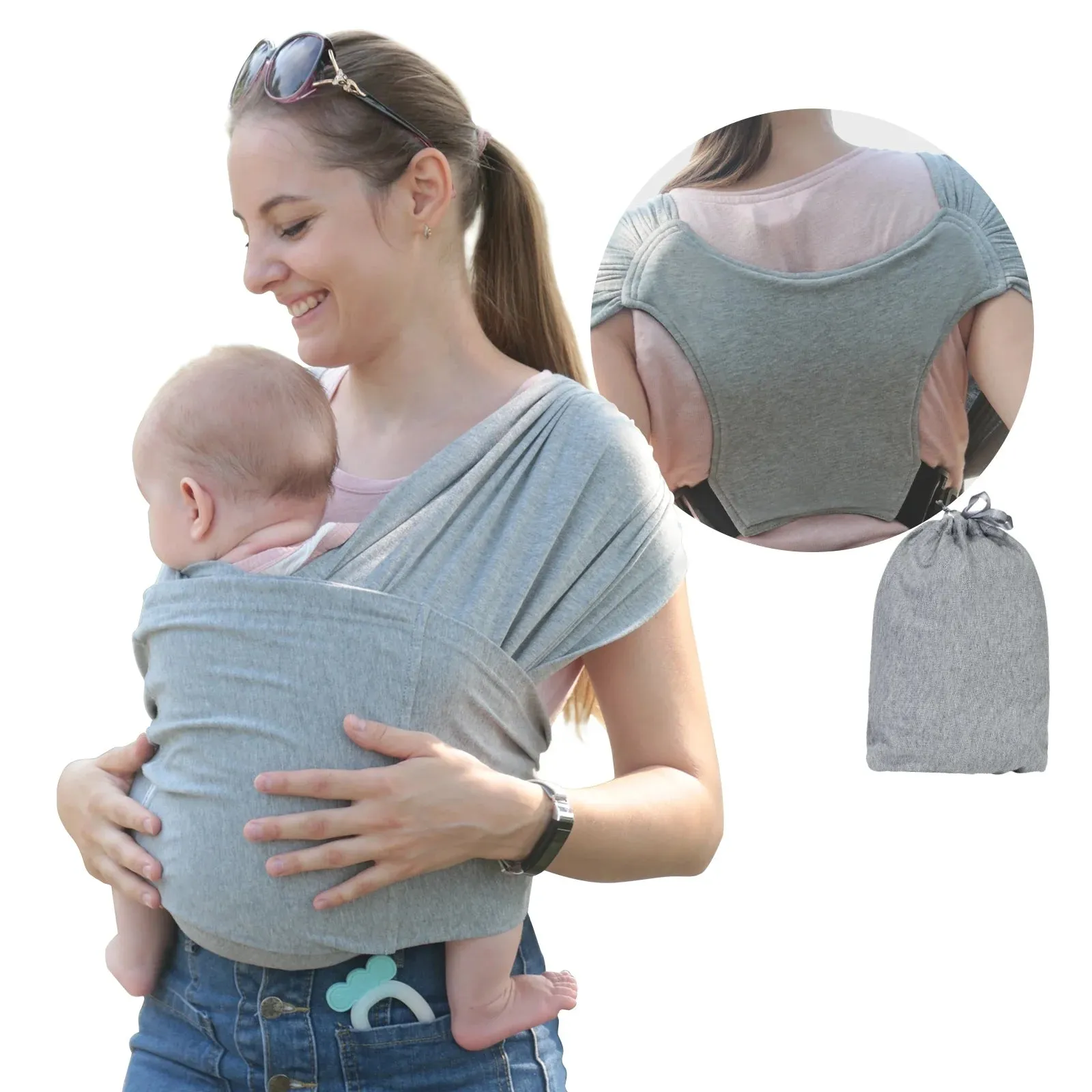 Gllquen GBX0002 Baby Wrap Carriers Premium Organic Cotton Adjustable Slings, Light Gray