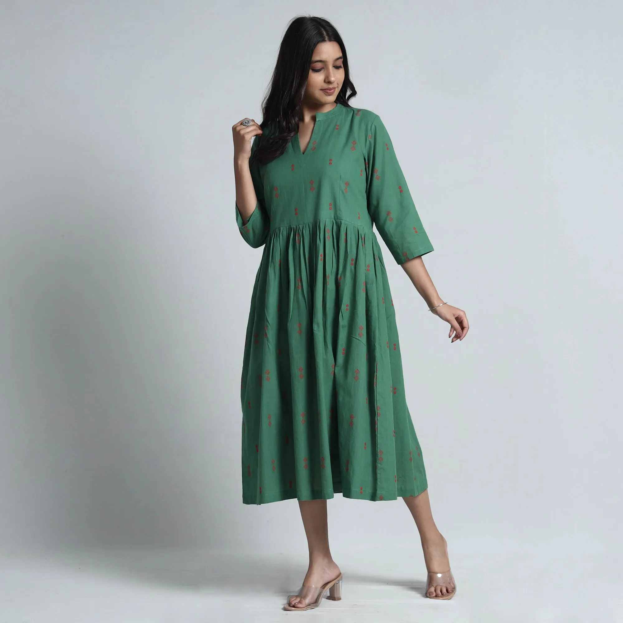 Green - Exquisite Jacquard Cotton Dress