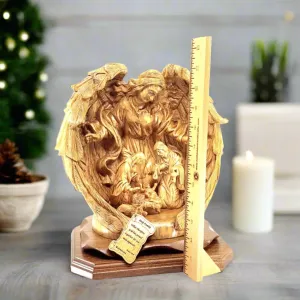 Guardian Angel with Holy Family Nativity Scene Masterpiece 11.8" , Christmas Art Masterpiece Olive Wood Carved Sculpture from the Holy Land