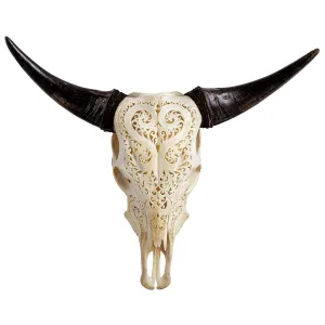 Hand Carved Cow Skull - Heart