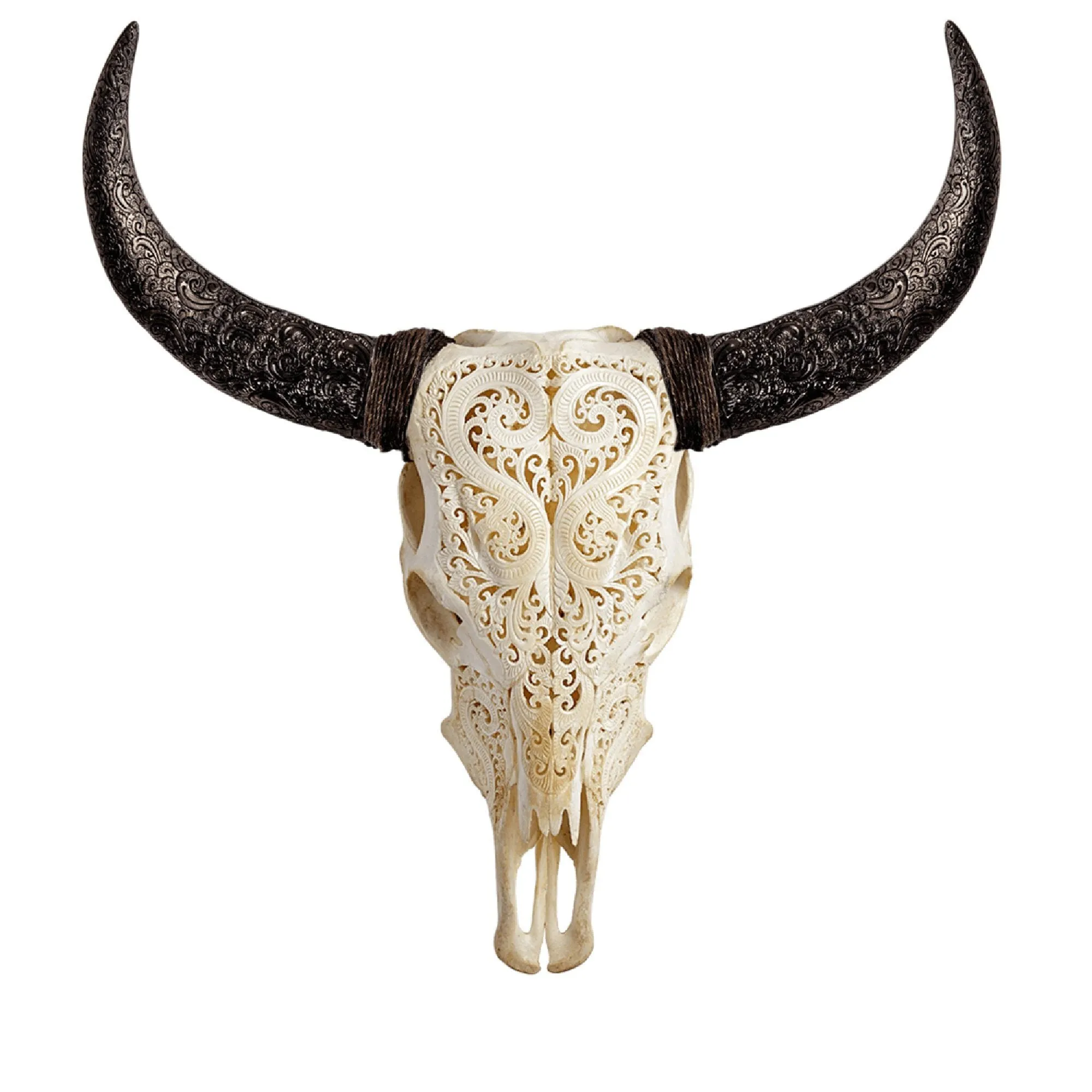 Hand Carved Cow Skull - Heart