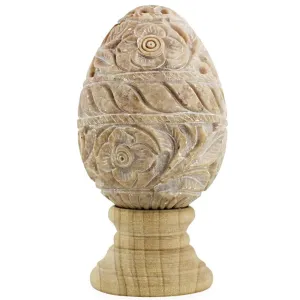 Hand Carved Flowers Stone Easter Egg