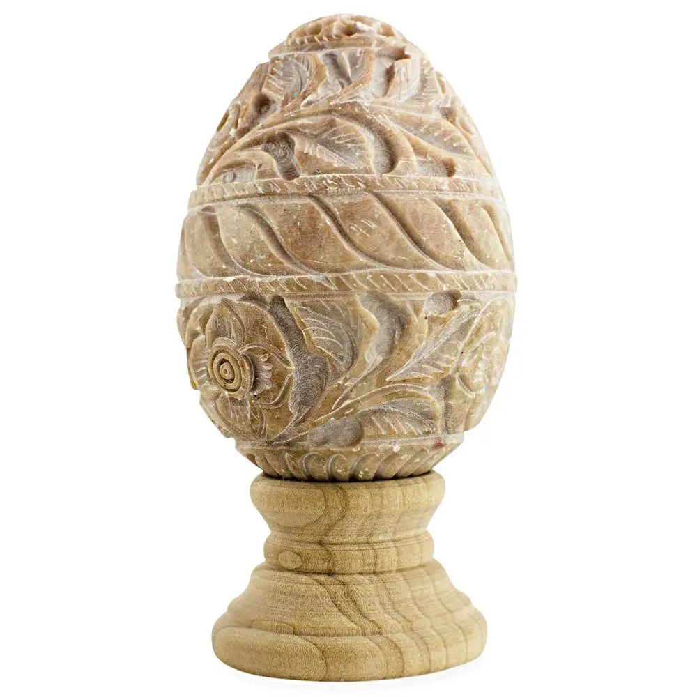 Hand Carved Flowers Stone Easter Egg