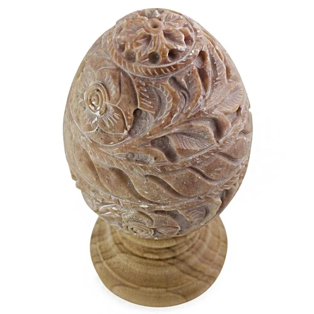 Hand Carved Flowers Stone Easter Egg