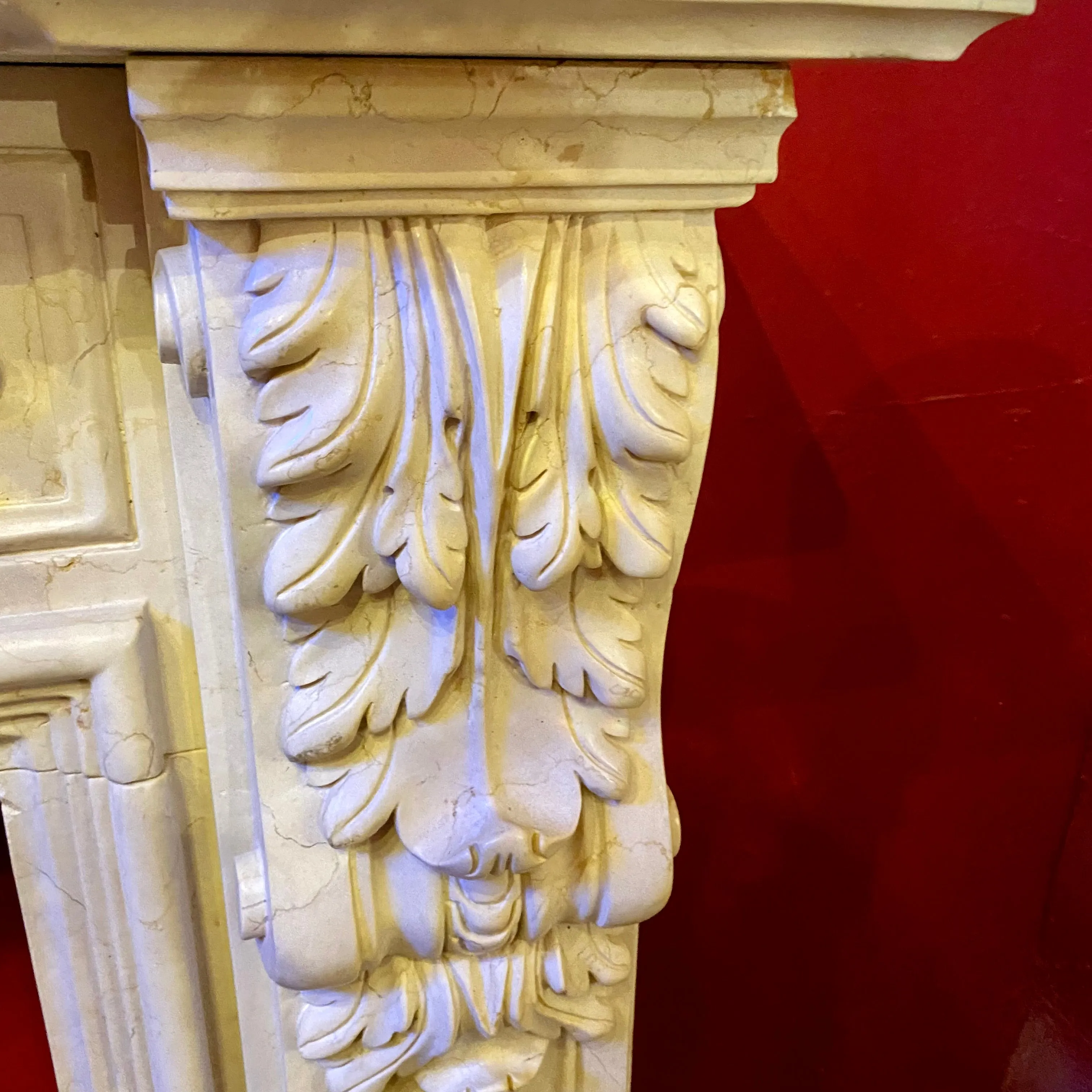 Hand Carved Travertine Marble Fireplace Surround - SOLD