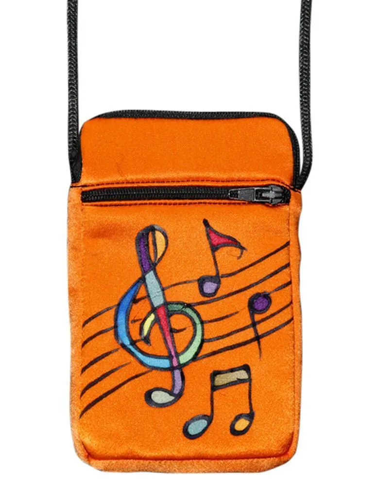 Hand-Painted Silk Cell Phone Mini-Purse - Music