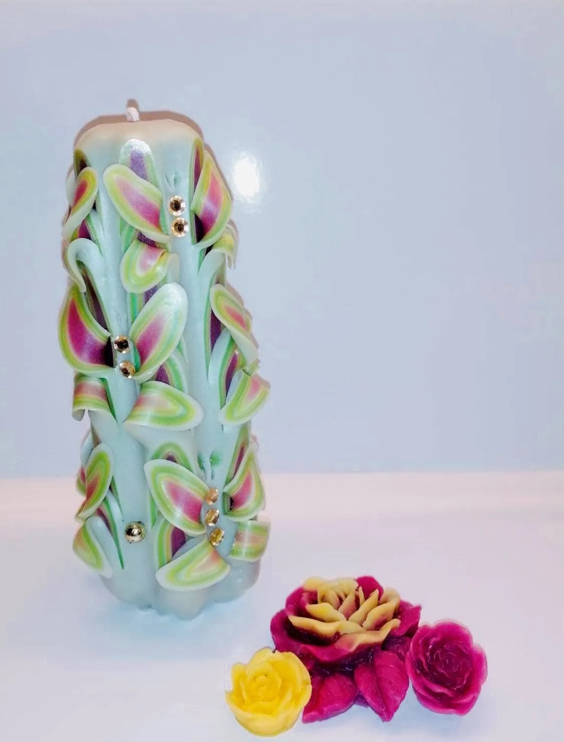 Handmade unfragranced carved candle - Butterfly design