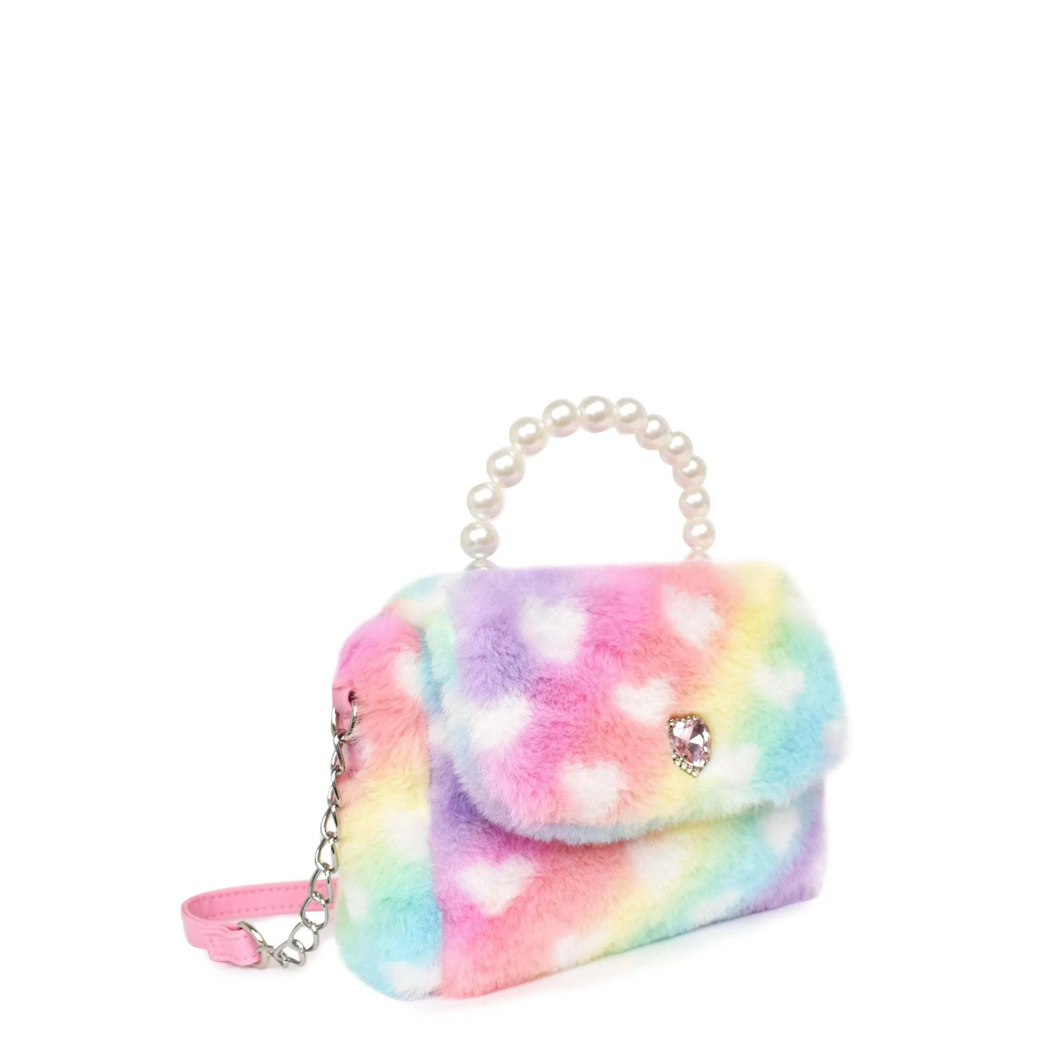 Heart-Printed Plush Flap Front Crossbody