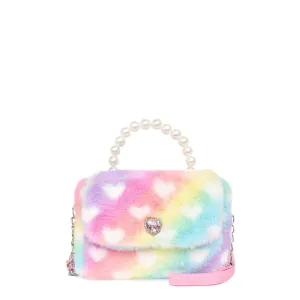 Heart-Printed Plush Flap Front Crossbody