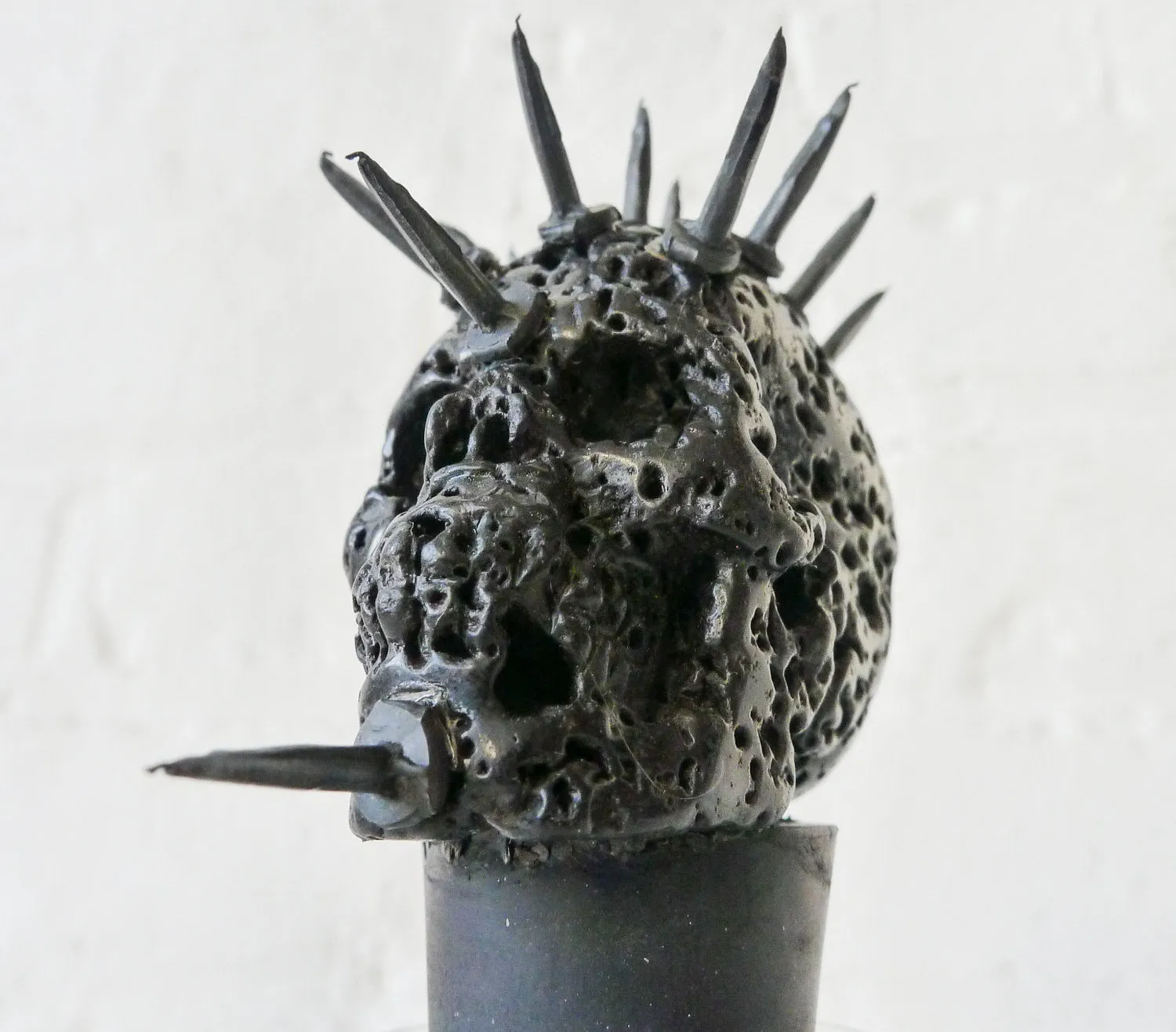 Hell Raiser Spiked Lava Skull Vintage Glass Bottle of Nails