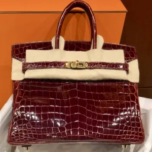 Hermès Birkin 25 Bourgogne Crocodile Niloticus Lisse Gold Hardware GHW