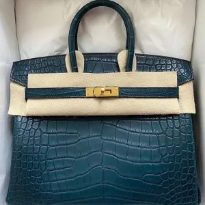 Hermès Birkin 25 Vert Rousseau Alligator Mississippi Matte Gold Hardware GHW