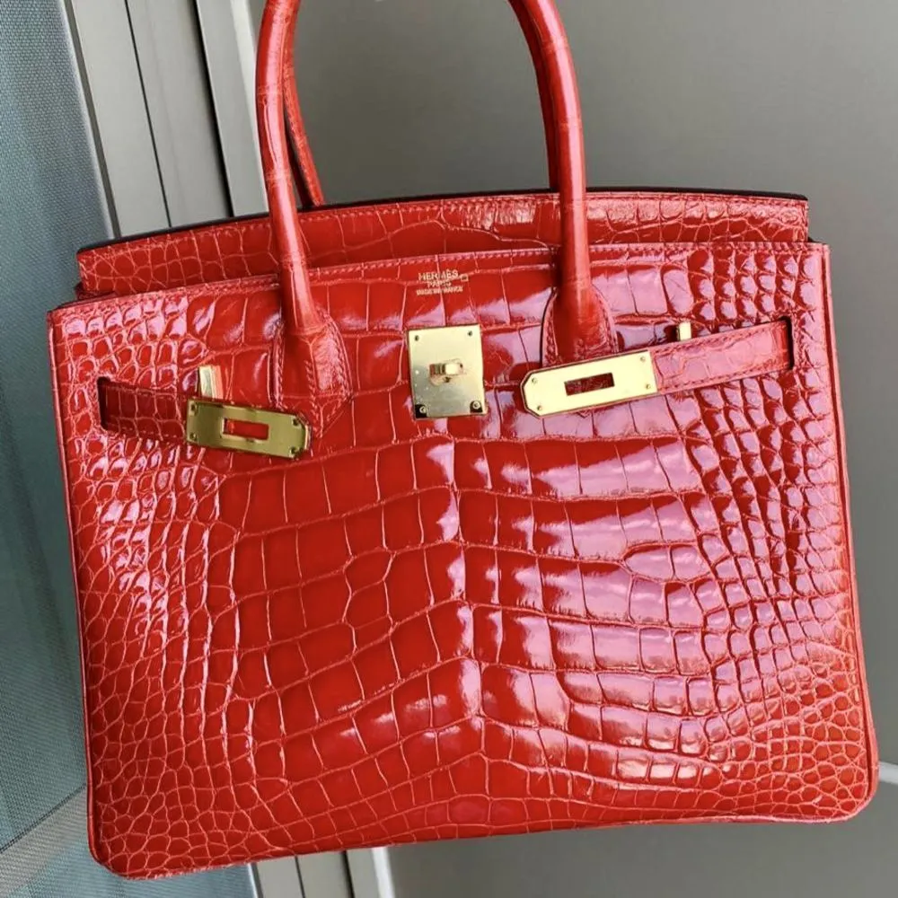 Hermès Birkin 30 Geranium Alligator Mississippi Lisse Gold Hardware GHW