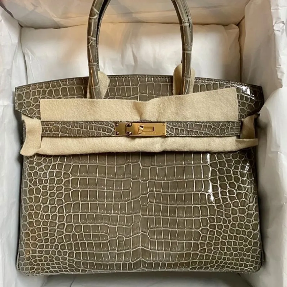 Hermès Birkin 30 Gris Tourterelle Crocodile Porosus Lisse Gold Hardware GHW