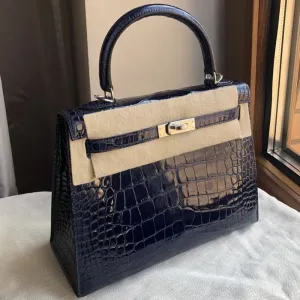 Hermès Kelly 25 Bleu Saphir Sellier Alligator Mississippi Lisse Palladium Hardware PHW