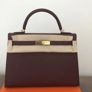 Hermès Kelly 32 Bordeaux Sellier Epsom Gold Hardware GHW