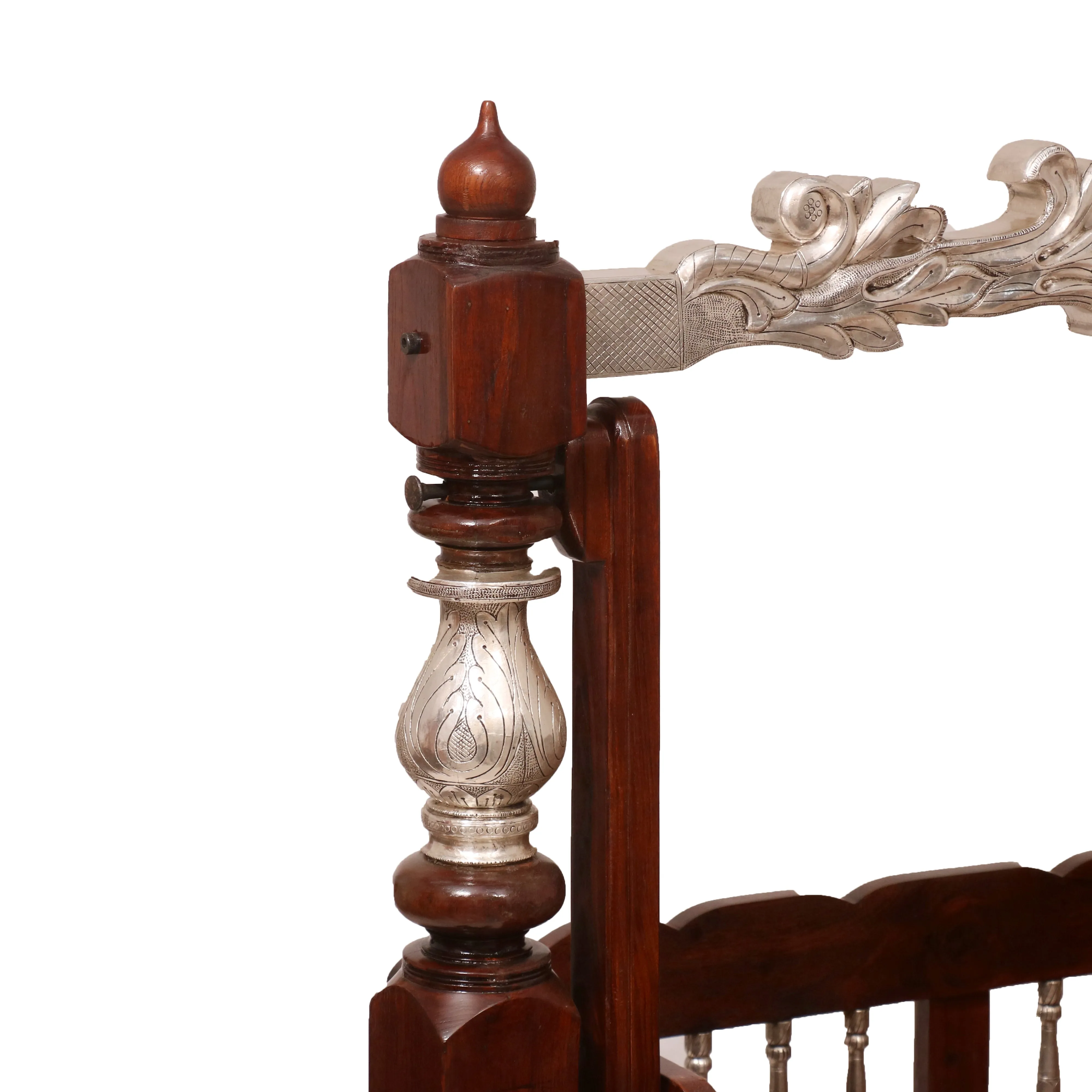 Intricately Antique Carved Teak Wooden Handmade Crib Cradle