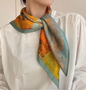 JC0707008 Luxurious Silk-Feel Square Scarf--Golden Tree