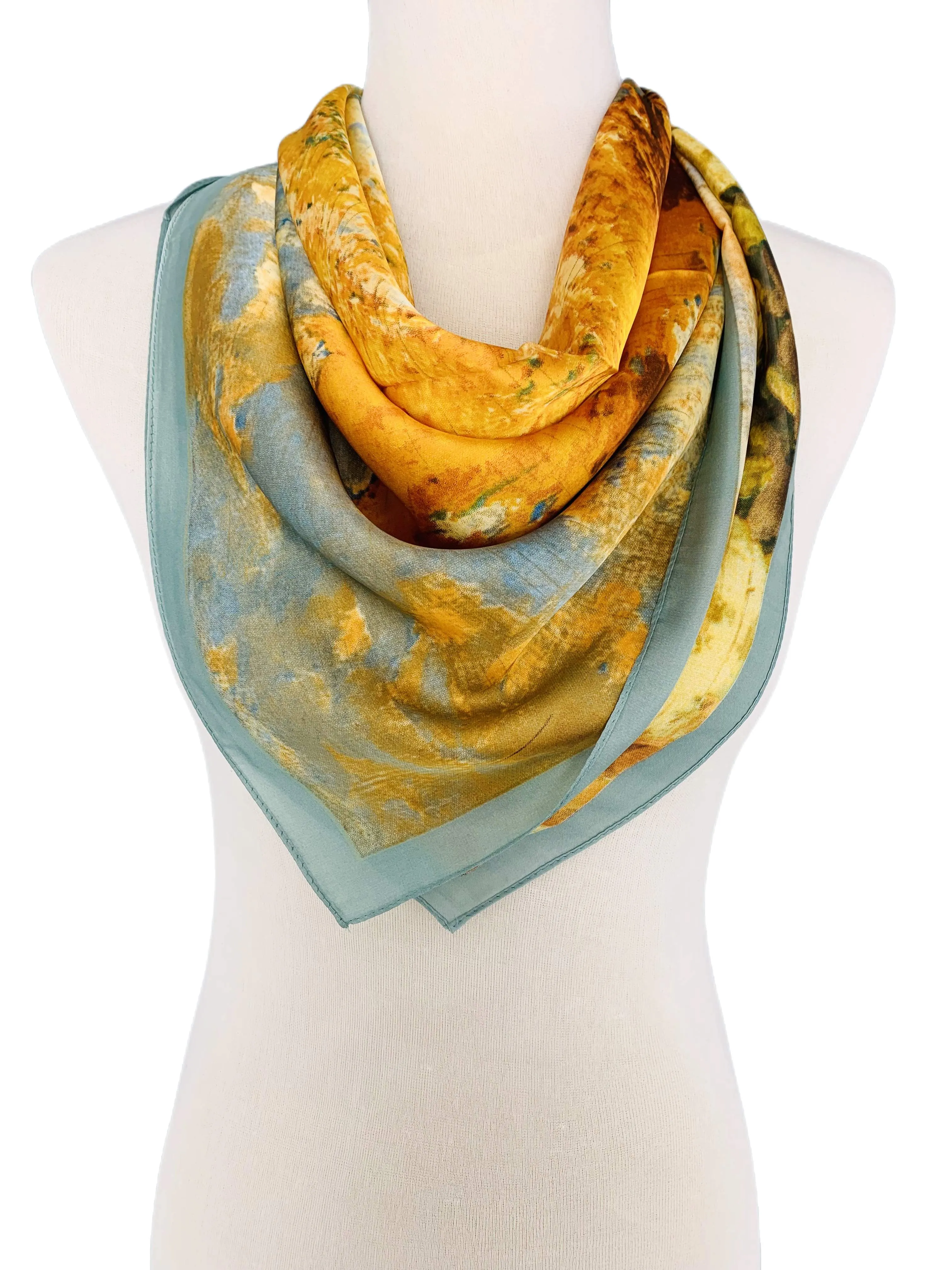 JC0707008 Luxurious Silk-Feel Square Scarf--Golden Tree