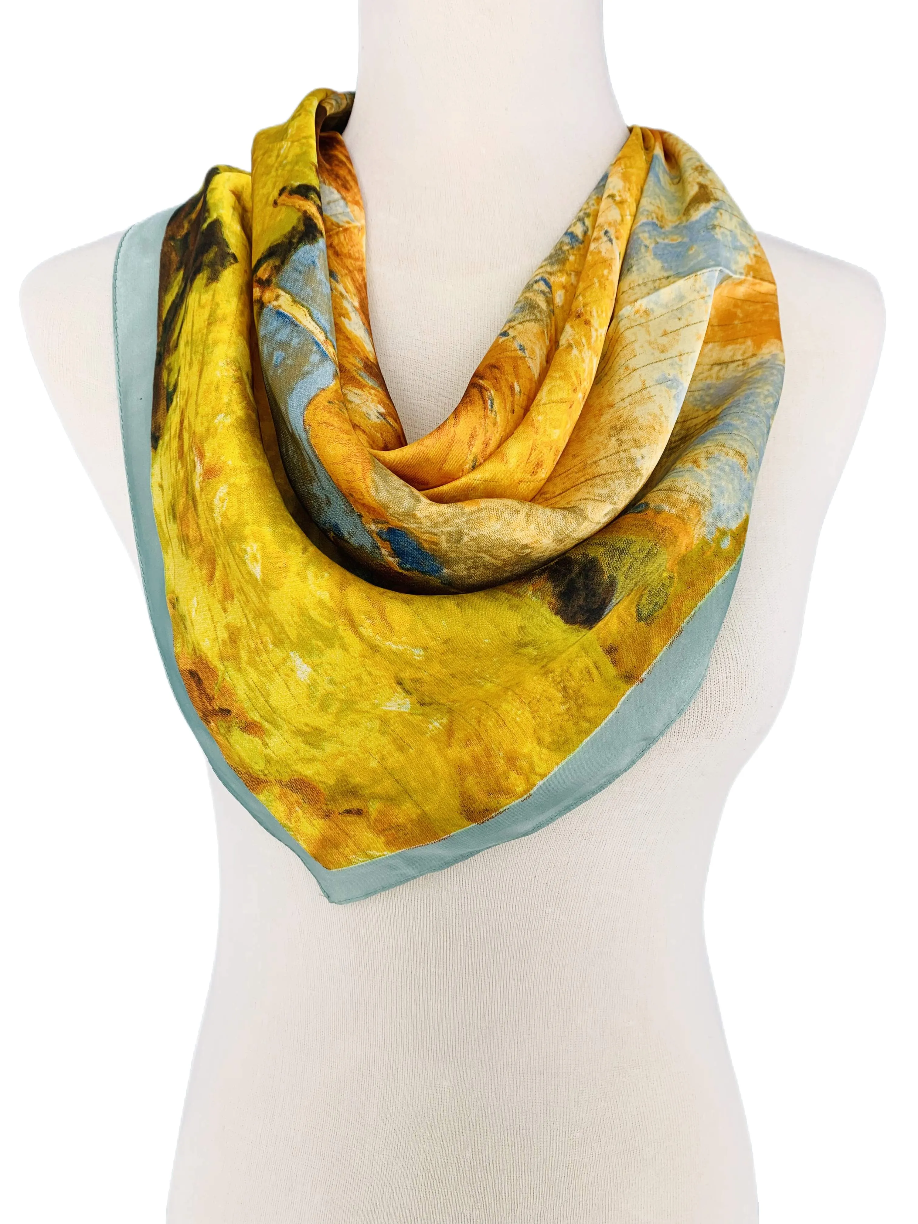 JC0707008 Luxurious Silk-Feel Square Scarf--Golden Tree