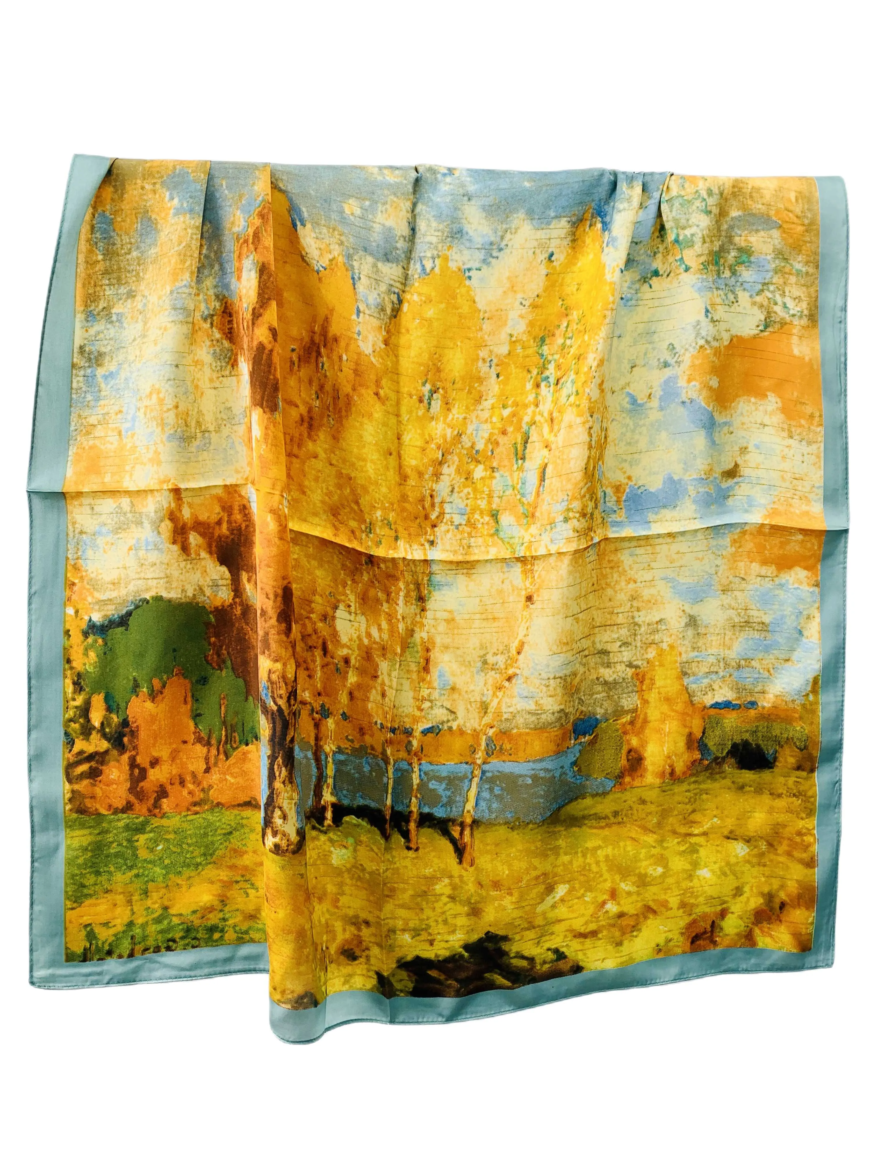 JC0707008 Luxurious Silk-Feel Square Scarf--Golden Tree